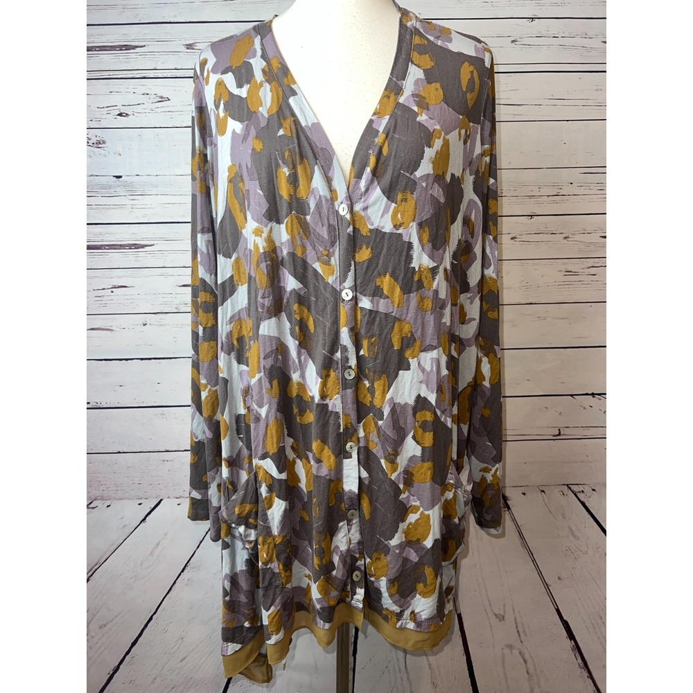 Lori Goldstein LOGO Cardigan Sweater Plus size 2X Knit Duster button front XXL